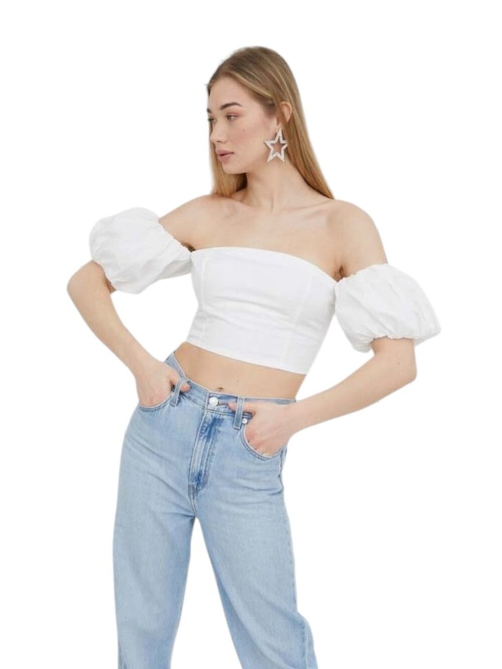 Abercrombie & Fitch White Puff Sleeve Crop - Bridal , Cottagecore - Size L
